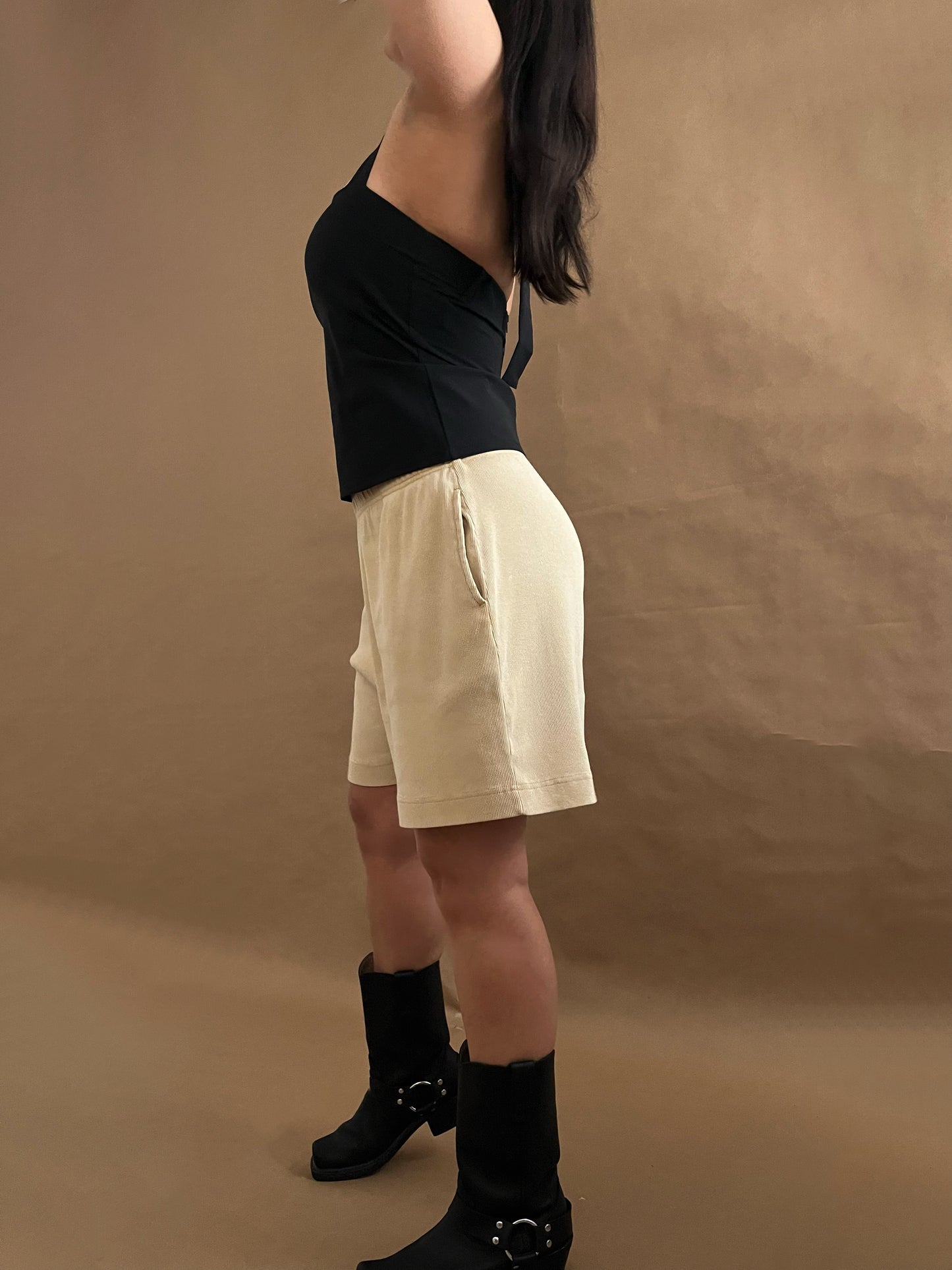 Cotton Blend Ribbed Shorts