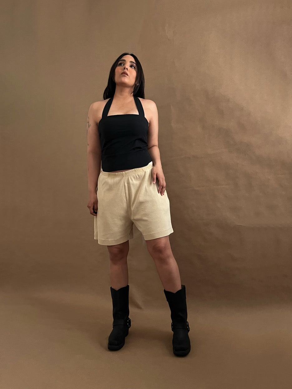 Cotton Blend Ribbed Shorts