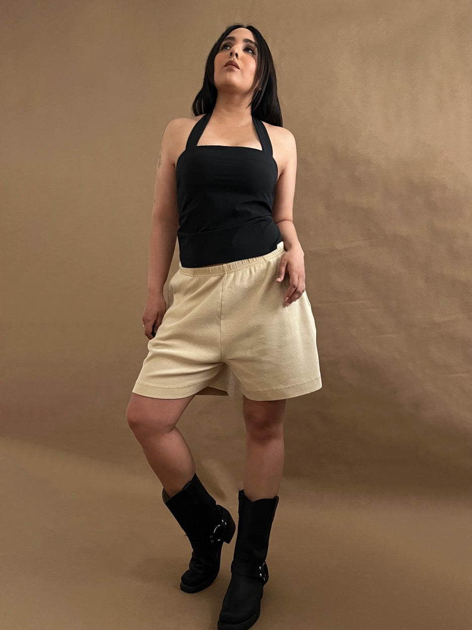 Cotton Blend Ribbed Shorts