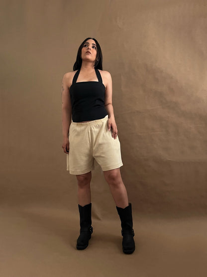 Cotton Blend Ribbed Shorts