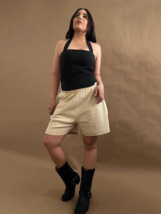 Cotton Blend Ribbed Shorts